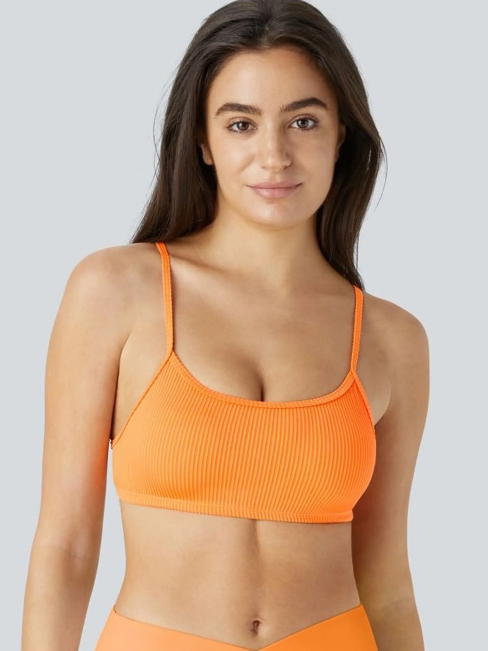 Halara NWT Halara neon orange bright Marigold Ribbed Bikini Top Swimsuit large